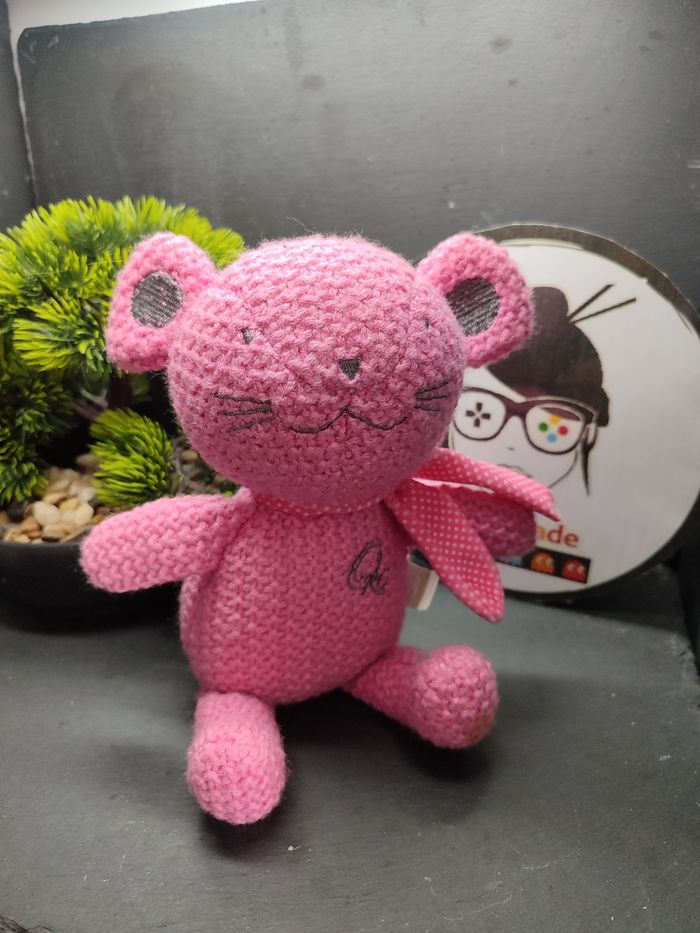 doudou souris laine tricoté peluche rose gris orchestra premaman Echarpe Pois