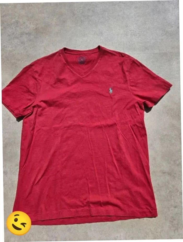 T-shirt Ralph Lauren L coupe col V Rouge Homme Men tee36 - photo numéro 3
