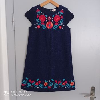 Robe marine broderies fleurs 12ans DPAM