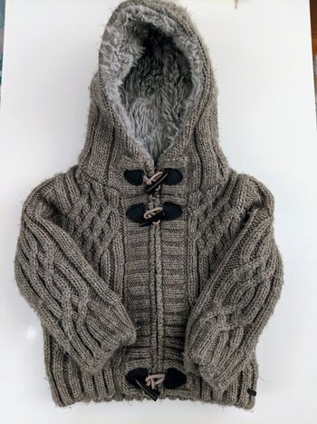 Manteau tricot épais torsadés Zara Baby 18 mois 81 cm gris taupe