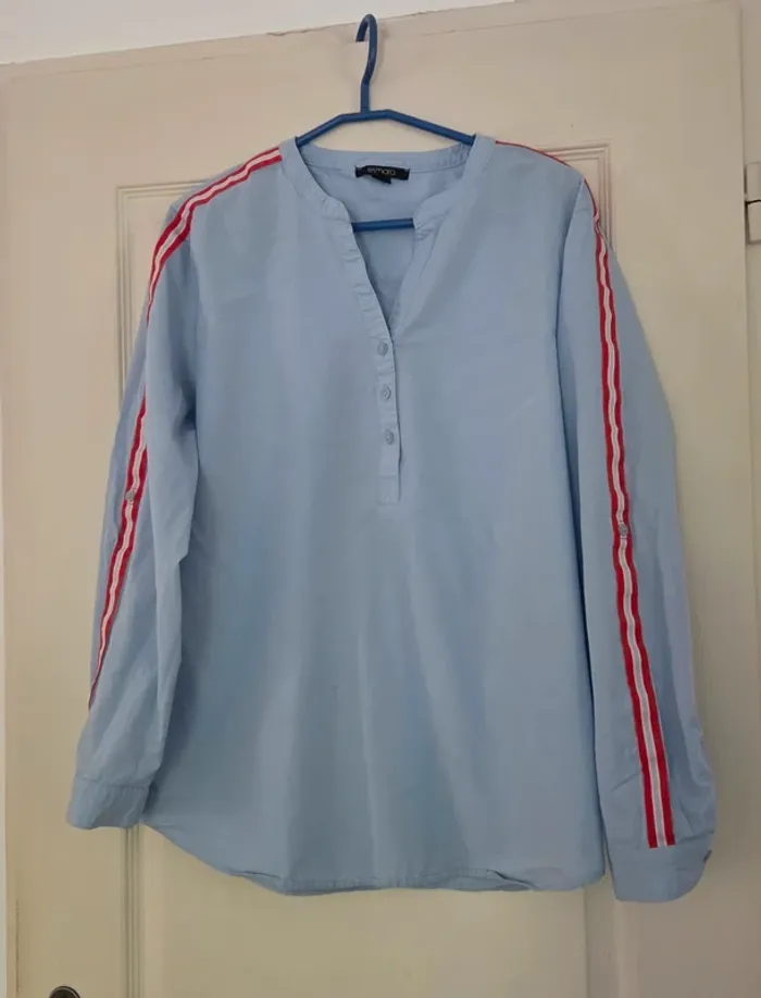 Blouse Esmara bleu bande rouge et blanc - photo numéro 7