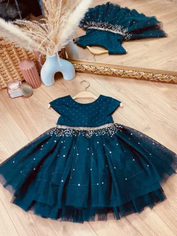 Taille 2 ans Robe créateur fille TAO bleu marine doré * sequins tulle * 💙