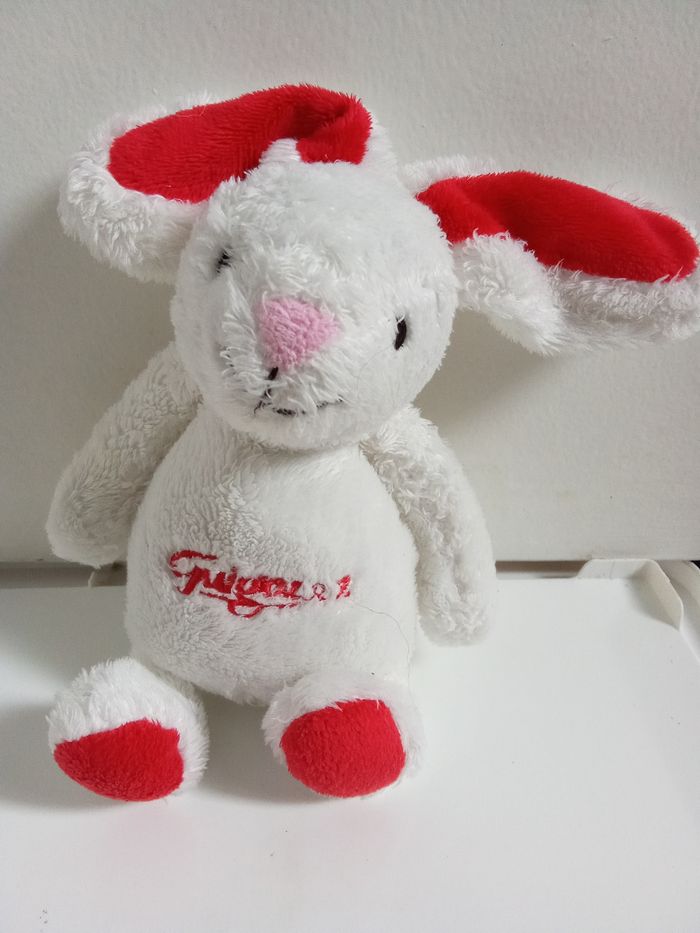 Doudou lapin blanc et rouge guigoz