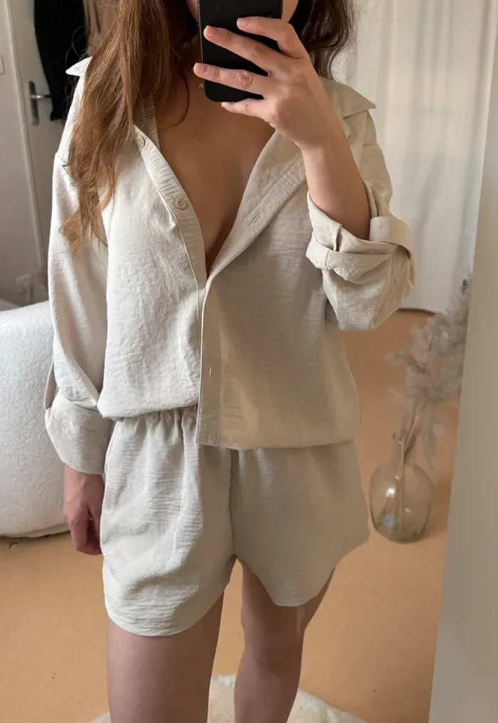 Ensemble chemise short beige / Grège - photo numéro 2
