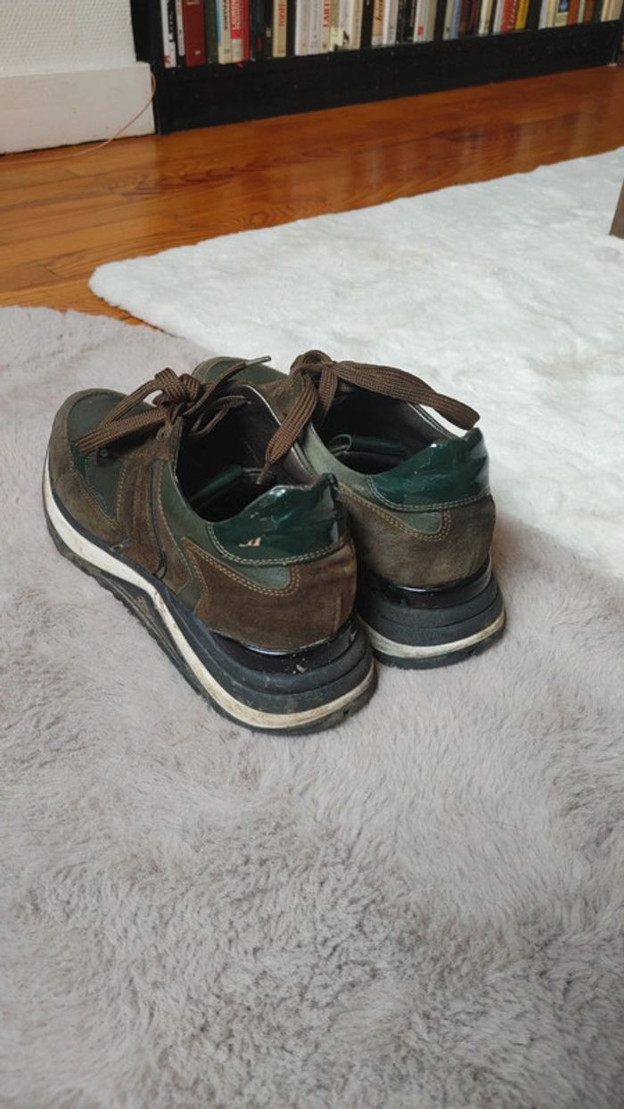 Basket excellente qualité en cuir vert et vert kaki - photo numéro 3