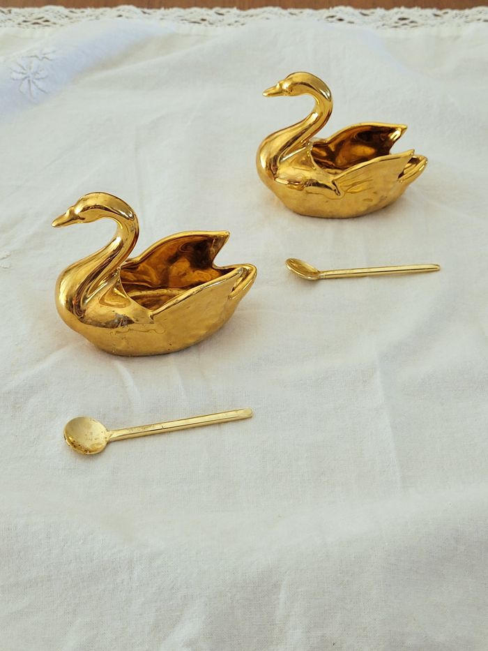 2 cygnes dorés porcelaine - vintage - photo numéro 3