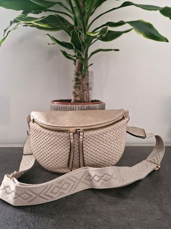 Sac banane tissé bi matière doré 
