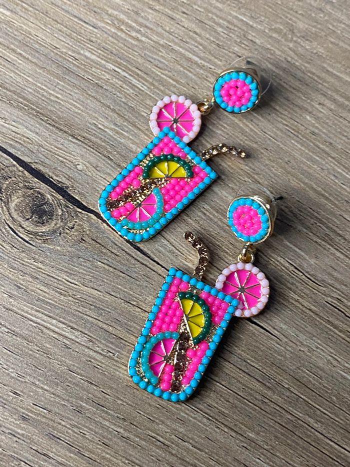 Paire de boucles d oreilles cocktail acier perlé tendances - photo numéro 3