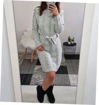 Robe pull en maille epaisse gris clair