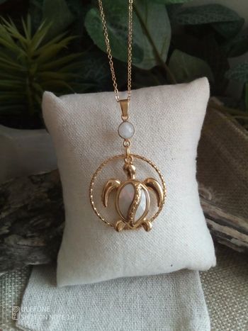 Collier tortue nacrée et pierre de lune naturelle