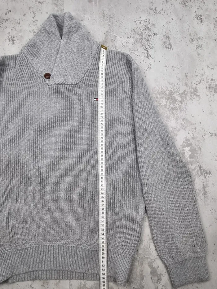 Pull col châle Tommy Hilfiger gris – Taille M Homme (mesures en photos) - photo numéro 5
