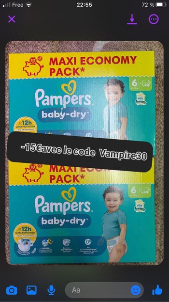2 carton de couche Pampers taille six