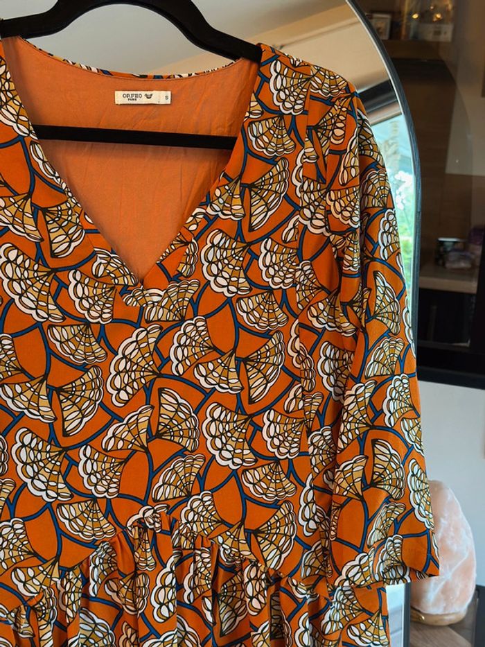 Robe midi orange à imprimé graphique Orféo – T.S - photo numéro 2