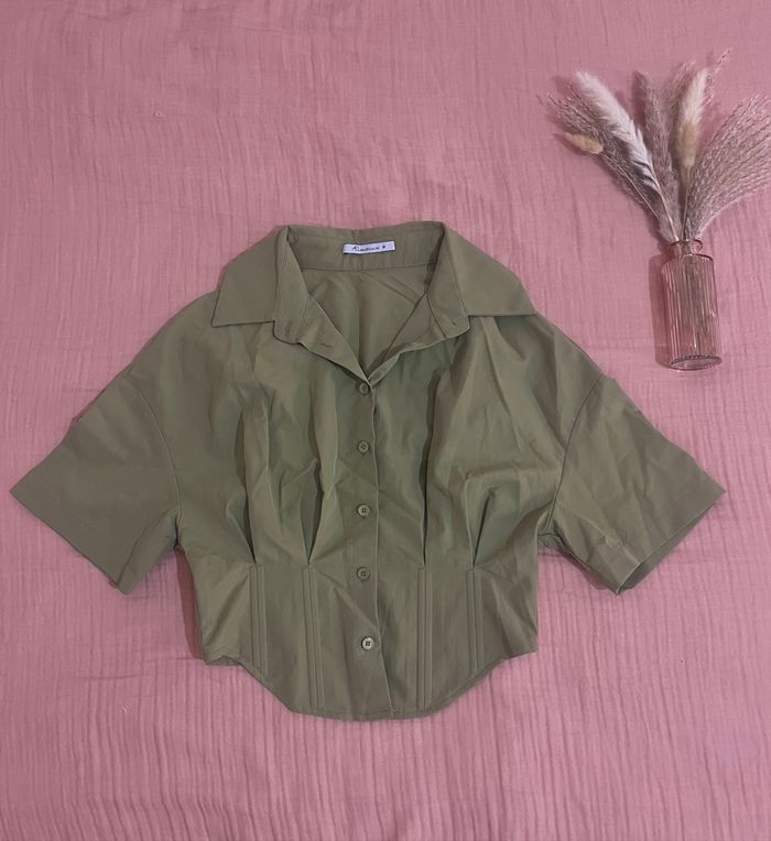 Chemise avec corset, kaki, manches courtes, pour femme