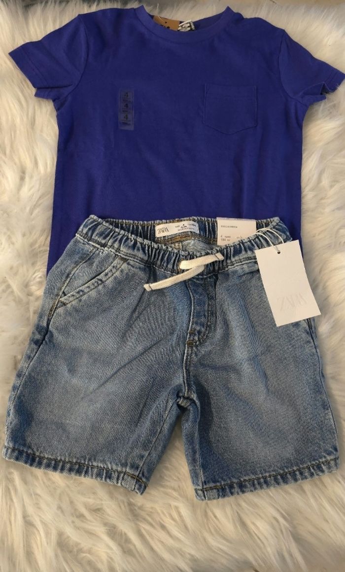 Neufs (non portés) 🏷🏷🥰😍💙 Ensemble teeshirt mc et bermuda en jeans 4 ans garçon 💙😍🥰 - photo numéro 2