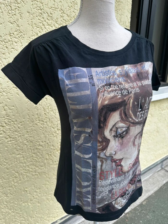 🎨 T-shirt Zara – Taille M – Motif magazine & peinture - photo numéro 5
