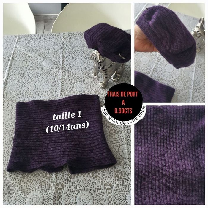 Bonnet + cache cou  violet fille ( 10/ 14 ans )