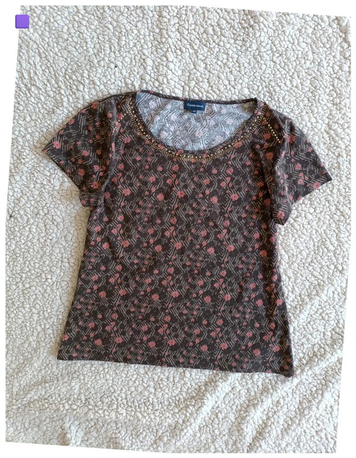 T-shirt Terre Bleue à strass old school vintage – Taille 46