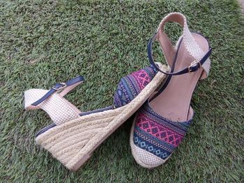 Chaussures compensées femme taille 37 mi saison été bride compensées, bleue, rose, blanc, beige, motif, espadrilles