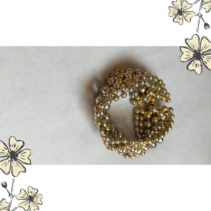 Bracelet vintage multi-rangs perles métalliques doré & argenté – style manchette - photo numéro 2