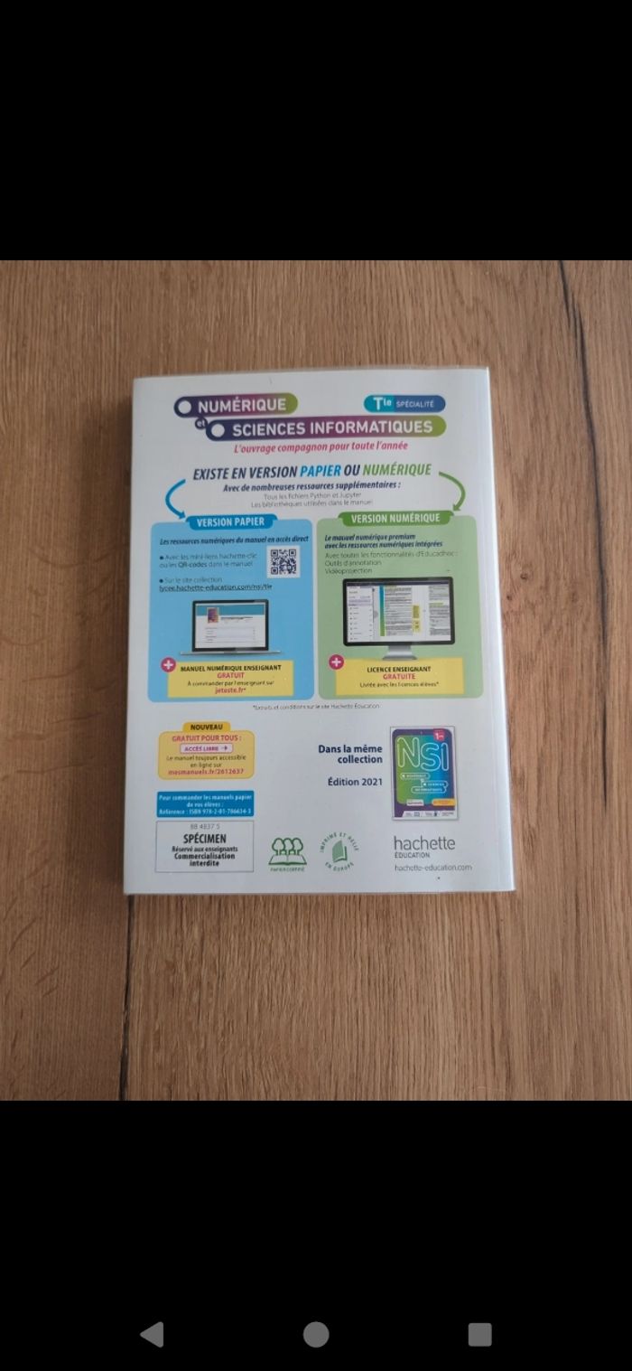 Livre NSI informatique spécialité terminale avec corrigés hachette - photo numéro 2