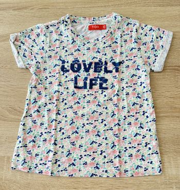 Tshirt manches courtes blanc fleurs 5 ans Tissaia