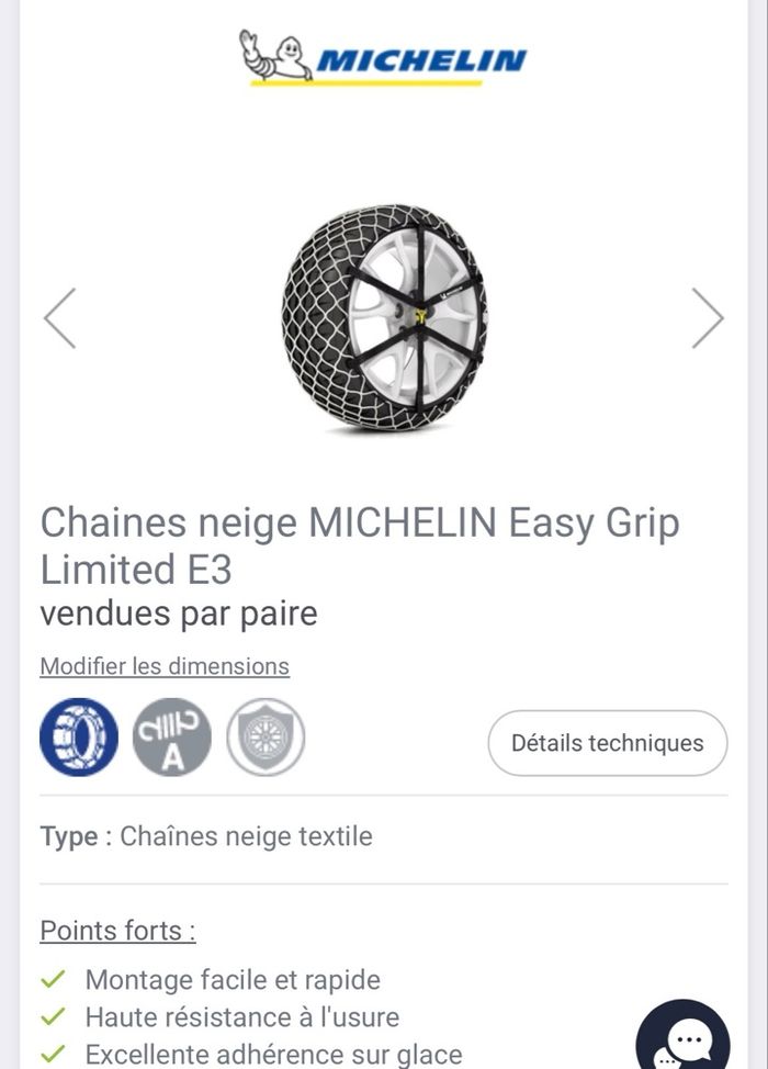 Chaînes neige Michelin Easy Grip Limited E3 – état neuf - photo numéro 4