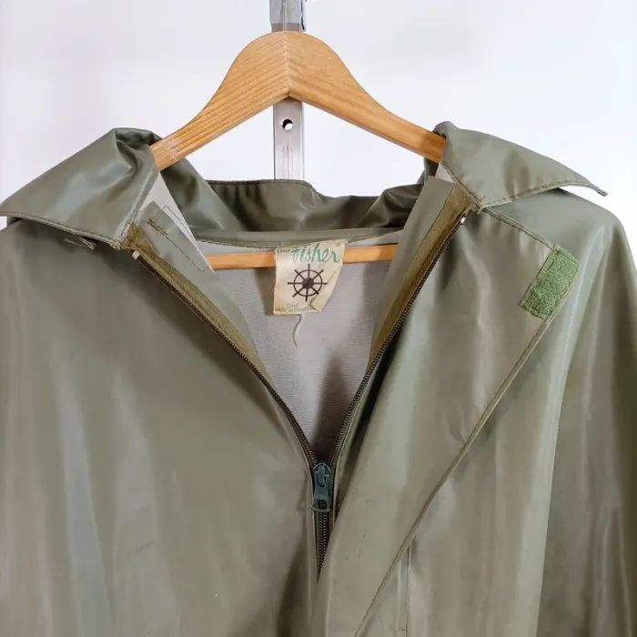 Ciré imperméable vintage vert kaki The Fisher made in France, coupe unisexe, capuche A1367 - photo numéro 6