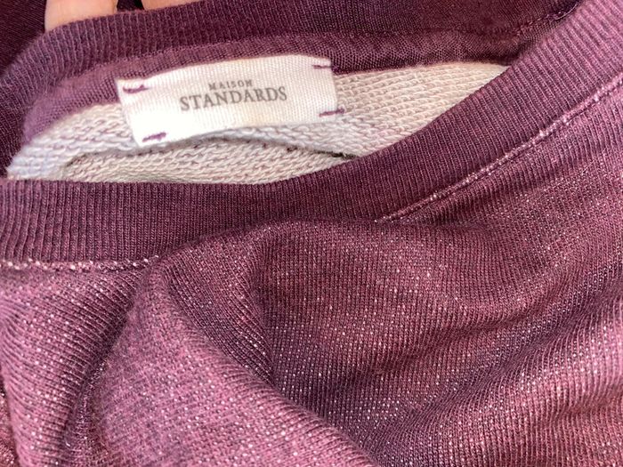 sweat prune en coton Maison Standards avec du cuir taille XS valeur 95 euros - photo numéro 4