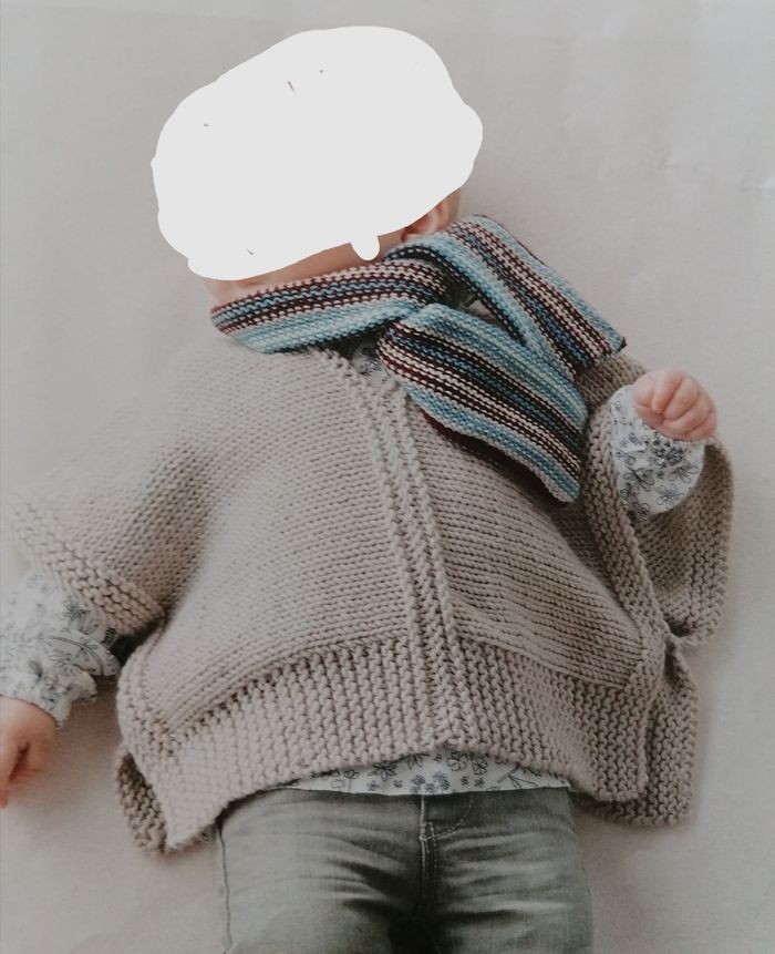 Ensemble poncho écru + écharpe rayée mixte 3 mois - photo numéro 4