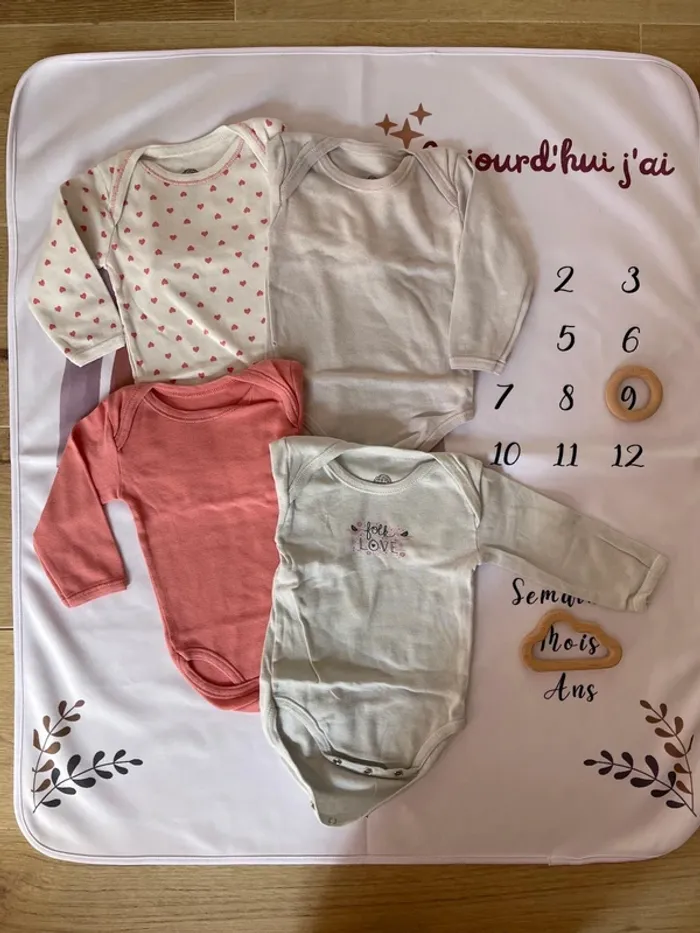 Lot de 4 bodies manches longues pour bébé fille, taille 9 mois