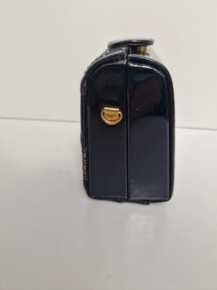 Sac Bandoulière Vintage Vernis Noir Reliefs Noirs Dorés - photo numéro 5