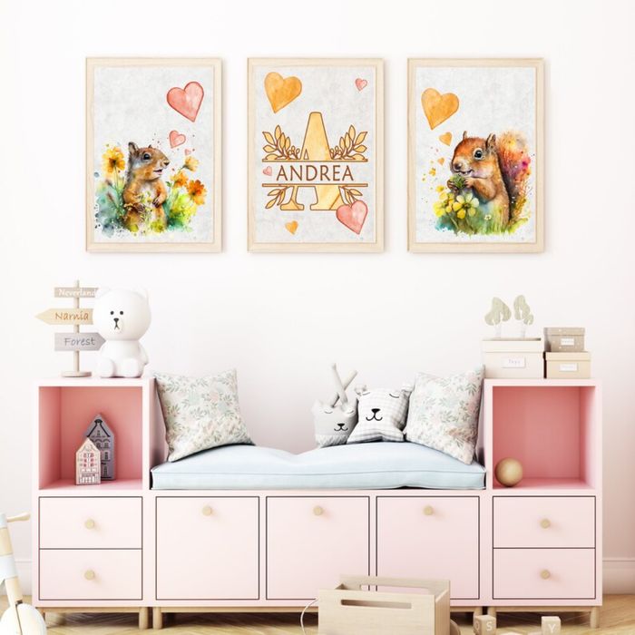 Lot de 3 affiches bébés animaux aquarelle imprimées cadeau naissance personnalisé - photo numéro 3