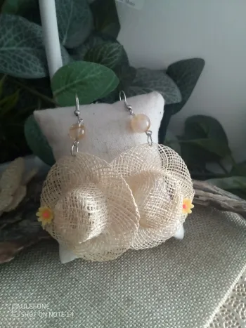 Boucles d'oreilles pierres citrine et chapeaux de paille champêtres