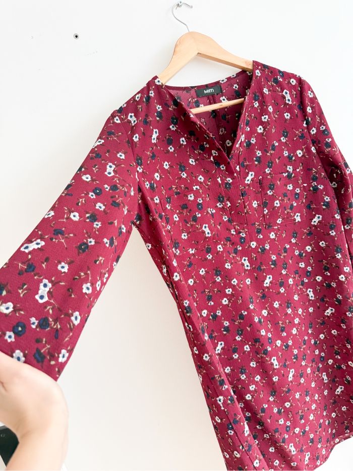 Robe droite manches 3/4 Bordeaux à motifs fleuri mim taille 38 M - photo numéro 2