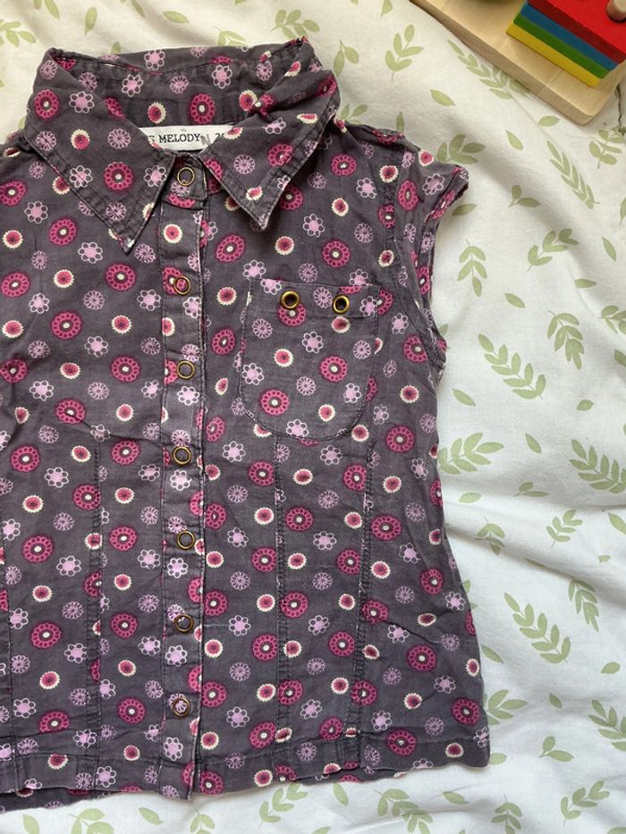 chemise sans manches violet motifs rose kiss melody 26 mois - photo numéro 5