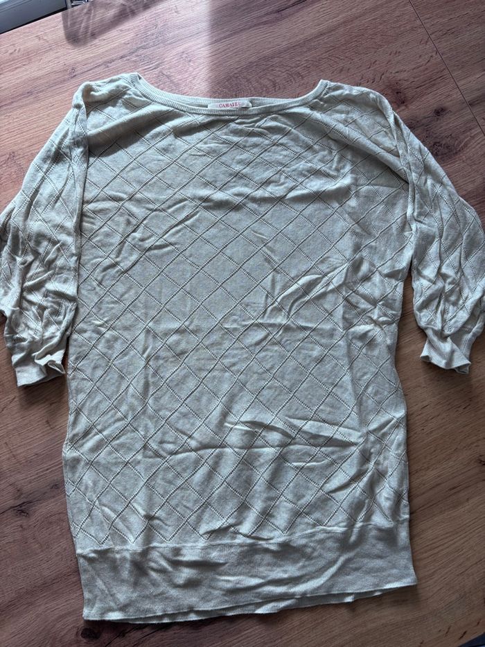 Pull maille fine manche 3/4 beige Camaïeu taille 2