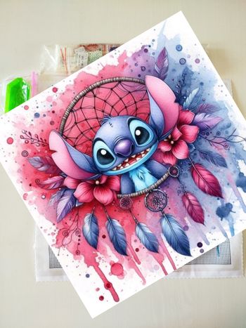 Diamond painting Stitch attrape rêve rose et bleu #N227