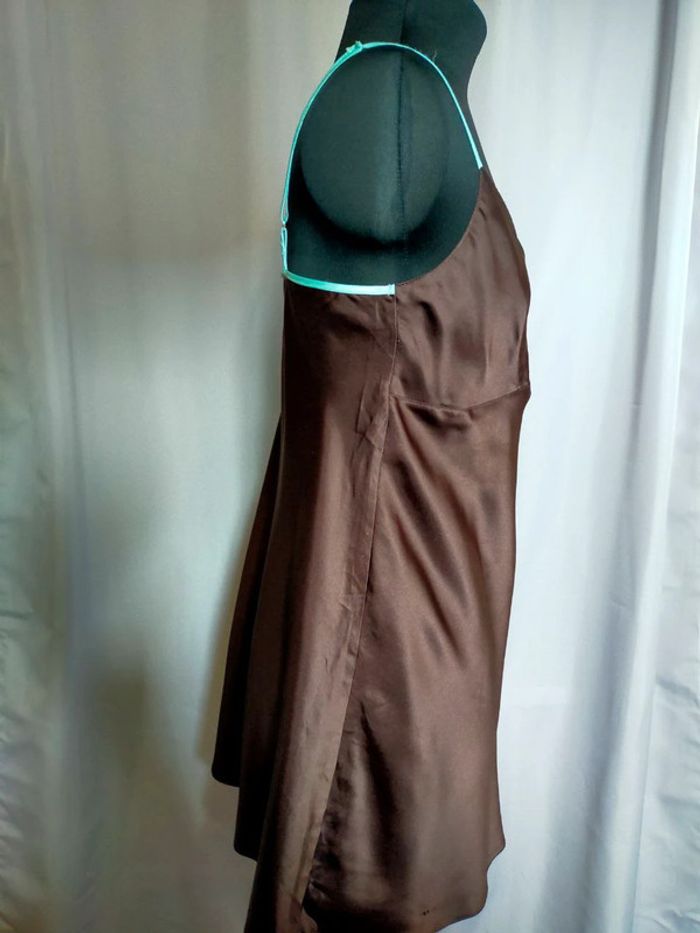 Nuisette satinée chocolat avec bretelles turquoise – Fleur de Rêve – T. M - photo numéro 11