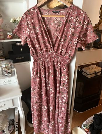 Longue robe trapéze vieux rose à fleurs T.M TBE 👗