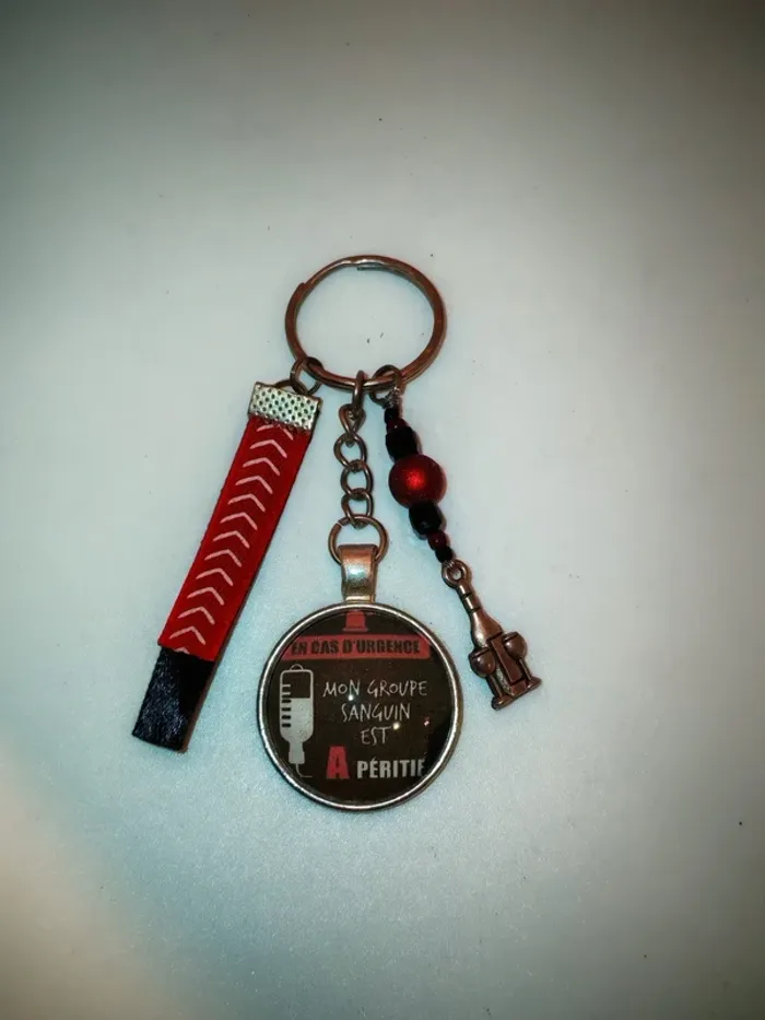 Cadeau humour apéro, porte clé message " groupe sanguin A peritif"