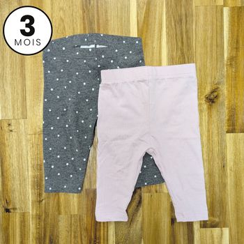 Lot 2 leggins bébé fille - 3 mois rose et gris