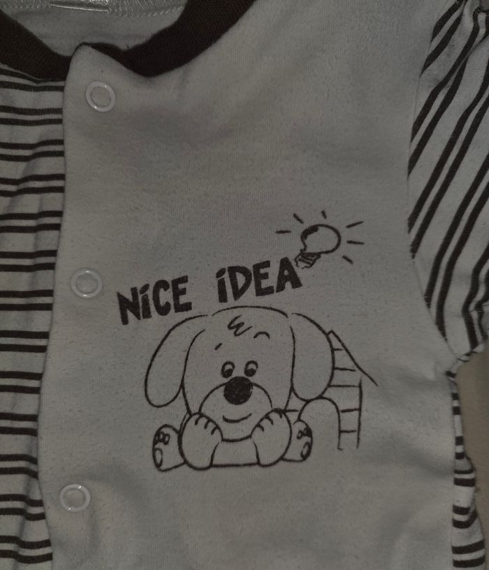 Pyjama coton une piece crème/marron 3-6 mois - photo numéro 3