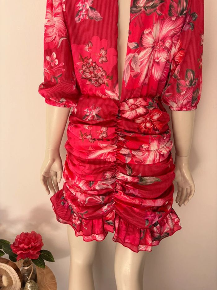 🌺Robe froncée manche 3/4 rose au motif fleuris Taille L/40🌺 - photo numéro 10
