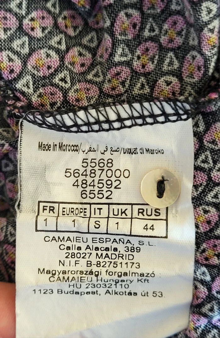 Blouse manches courtes noire rose et blanche à motifs Camaïeu Taille 1 ou 34 - photo numéro 6