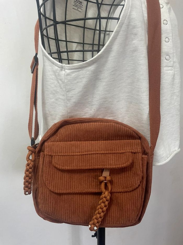 Mini Sac Bandoulière marron en Velours Côtelé pour Femme - photo numéro 8