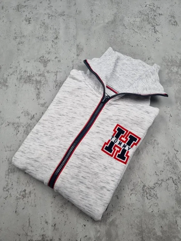 Sweat zippé gris Tommy Hilfiger S Femme (mesures en photos)