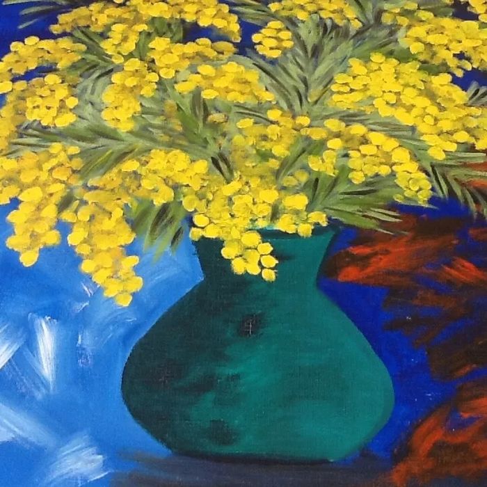 Tableau Huile sur toile   Nature morte " Bouquet de mimosa "  Signé TAF (Gustave Wallet) - photo numéro 5