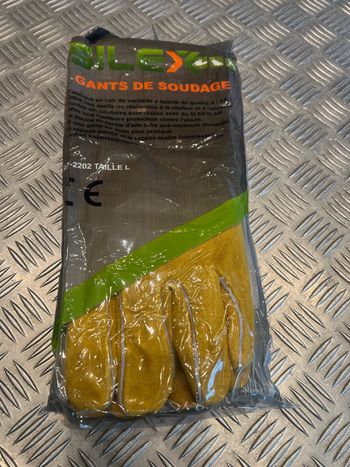paire gant protection soudeur soudure cuir vachette a épaule de qualité A / AB- taille L 35.6cm ce