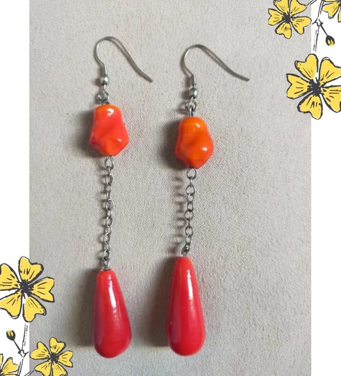 Boucles d’oreilles longues rouges & orange - Collection Terres d’Ailleurs - photo numéro 7